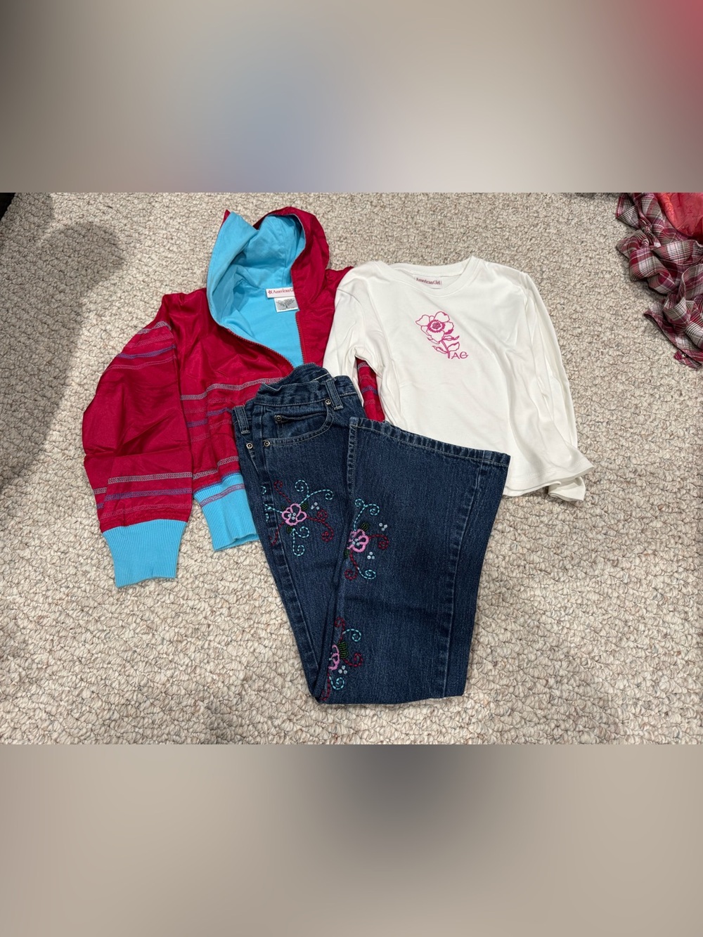 American Girl Dark Wash Jeans with Pink & Teal Floral Embroidery